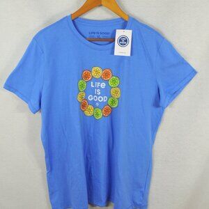 Life is Good Women's T-shirt XL Blue Fruit Slice Cotton Short Sleeve Top Tee